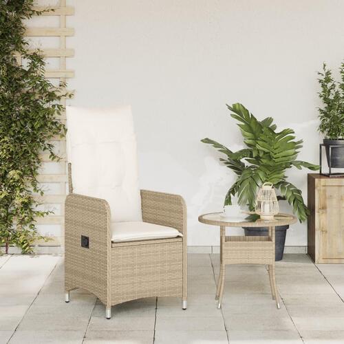 Havestol med lænefunktion og hynder polyrattan beige