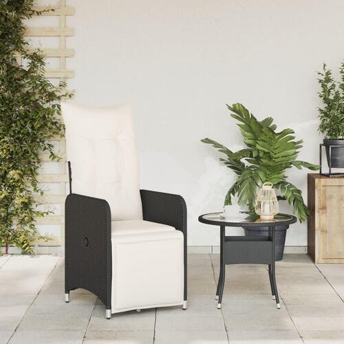 Havestol med hynder justerbart ryglæn polyrattan sort