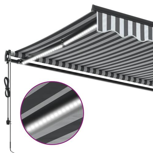 Markise m. LED 400x350 cm automatisk betjening antracitgrå hvid