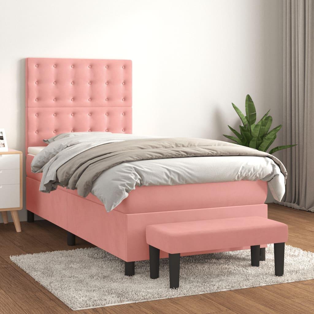 Kontinentalseng med madras 90x190 cm fløjl pink billede