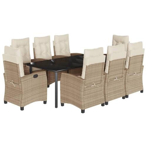 Spisebordssæt til haven 9 dele med hynder polyrattan beige
