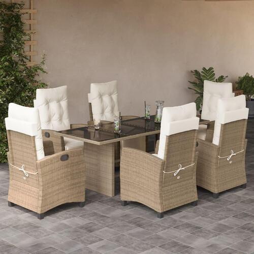 Spisebordssæt til haven 7 dele med hynder polyrattan beige