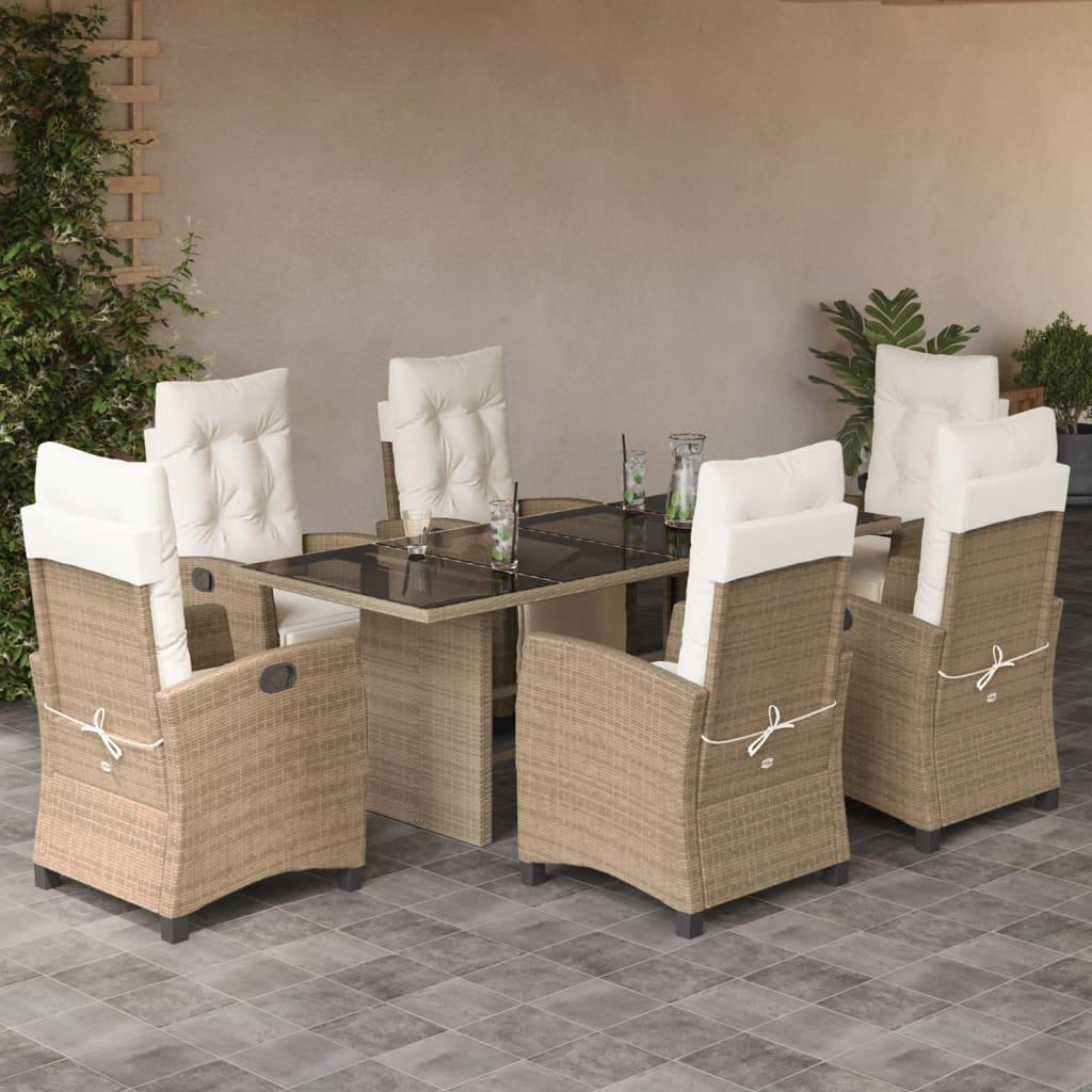Spisebordssæt til haven 7 dele med hynder polyrattan beige