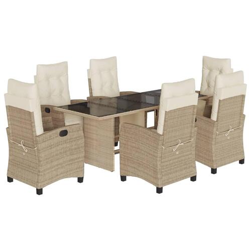 Spisebordssæt til haven 7 dele med hynder polyrattan beige