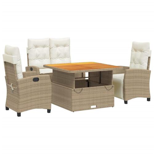 Spisebordssæt til haven 4 dele med hynder polyrattan beige