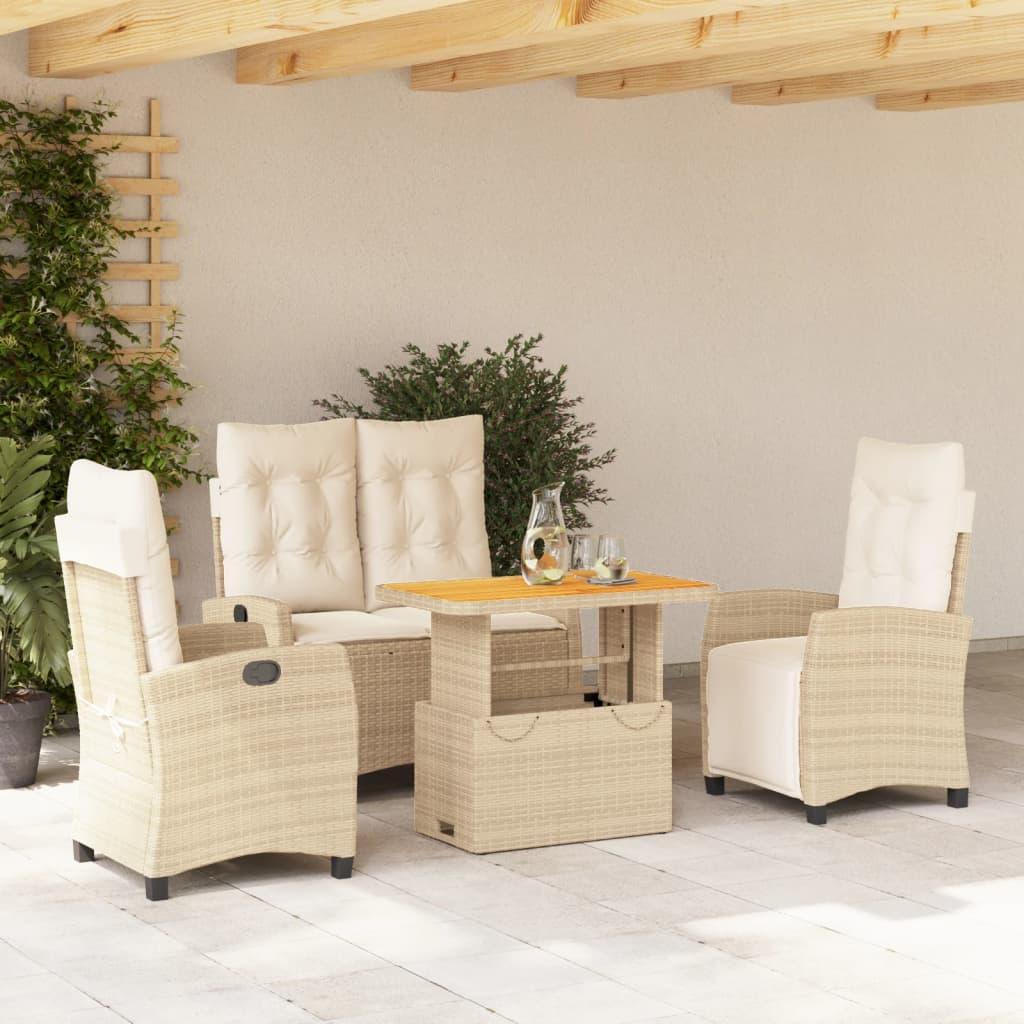 Spisebordssæt til haven 4 dele med hynder polyrattan beige billede