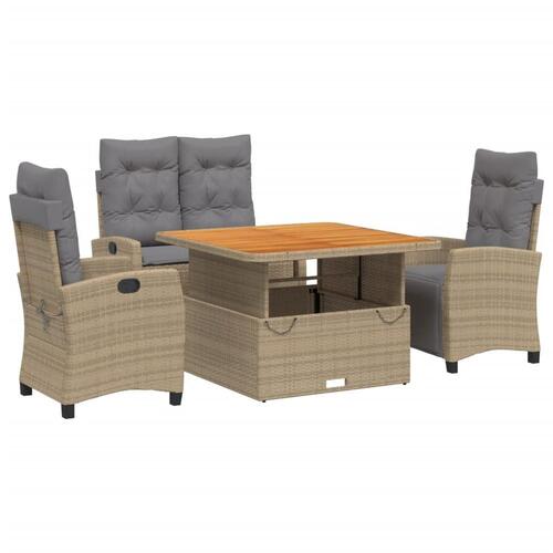 Spisebordssæt til haven 4 dele med hynder polyrattan beige
