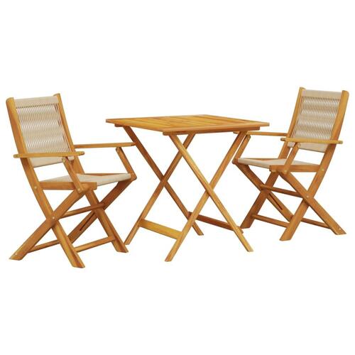 Bistrosæt 3 dele polypropylen og massivt træ beige