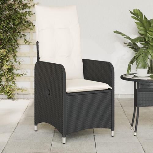 Havestol med hynder justerbart ryglæn polyrattan sort
