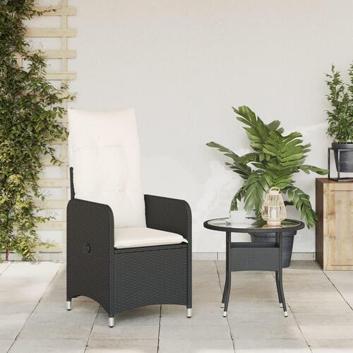 Havestol med hynder justerbart ryglæn polyrattan sort