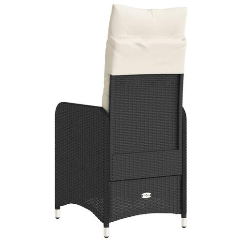 Havestol med hynder justerbart ryglæn polyrattan sort
