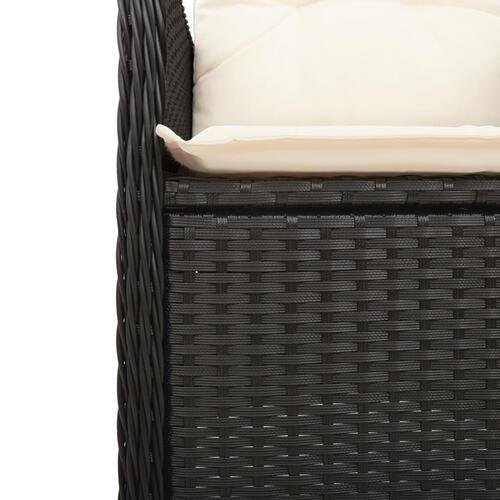 Havestol med hynder justerbart ryglæn polyrattan sort