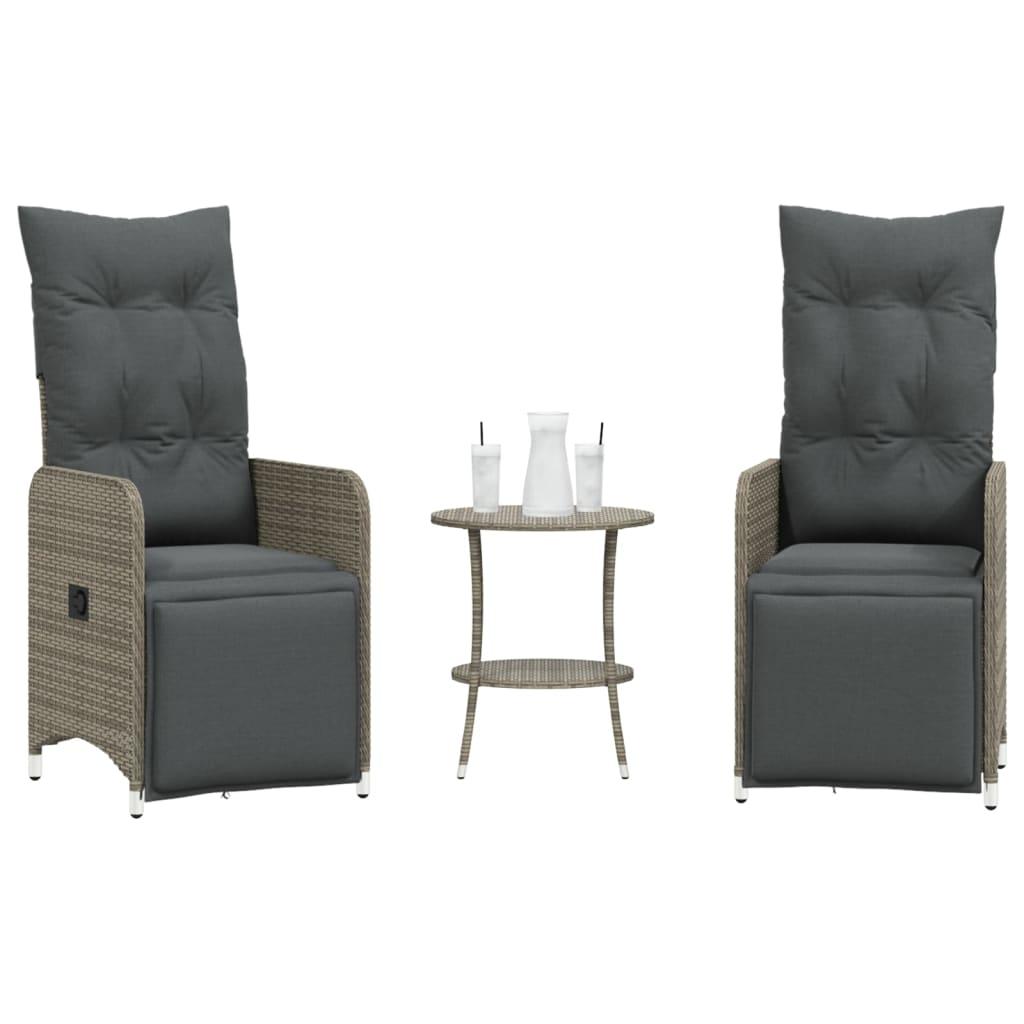 Havestole 2 stk. med lænefunktion og bord polyrattan grå