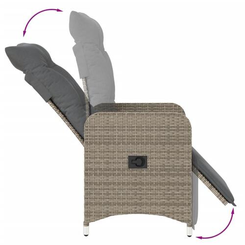 Havestole 2 stk. med lænefunktion og bord polyrattan grå