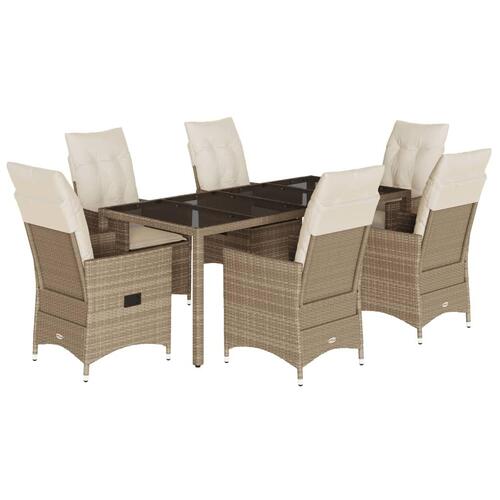 Spisebordssæt til haven 7 dele med hynder polyrattan beige