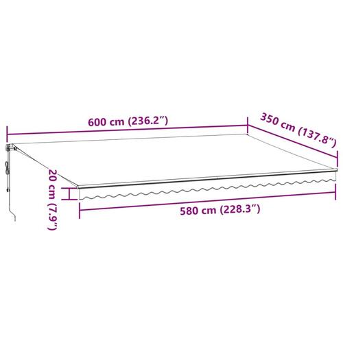Markise 600x350 cm automatisk betjening antracitgrå og hvid