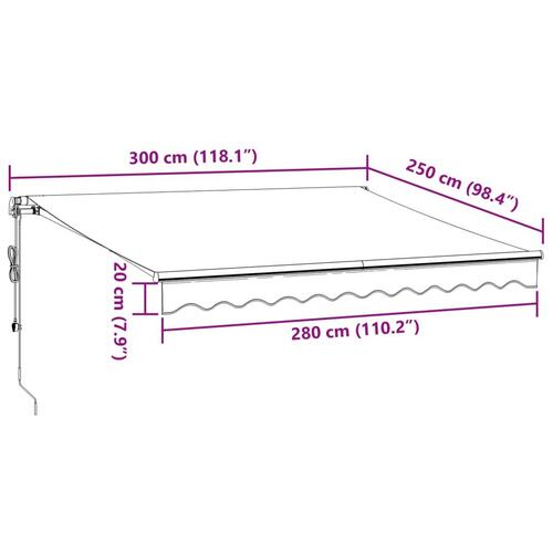Markise 300x250 cm automatisk betjening antracitgrå og hvid