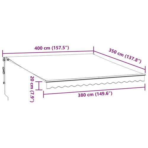 Markise 400x350 cm automatisk betjening antracitgrå og hvid