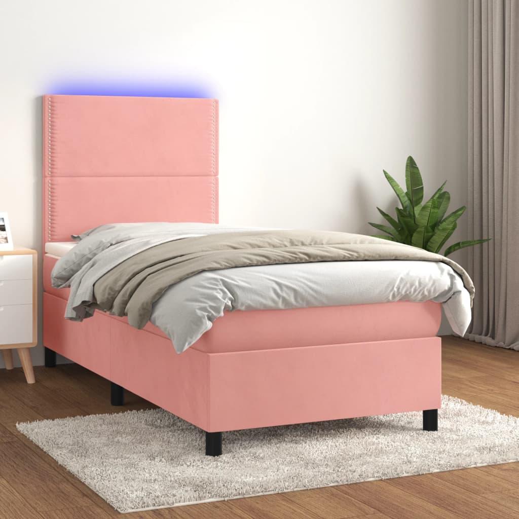 Kontinentalseng Med Led-Lys Velour Pink Lyserød - Ensfarvet med søm / 90 x 190 cm