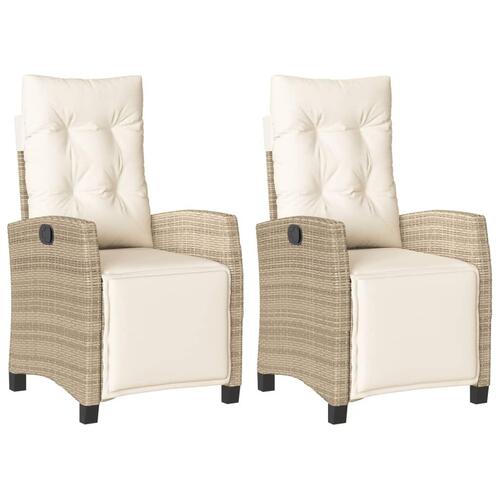 Havestole 2 stk. med lænefunktion og fodstøtte polyrattan beige