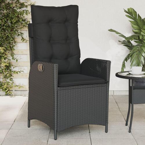 Havestole med hynder 2 stk. justerbart ryglæn polyrattan sort