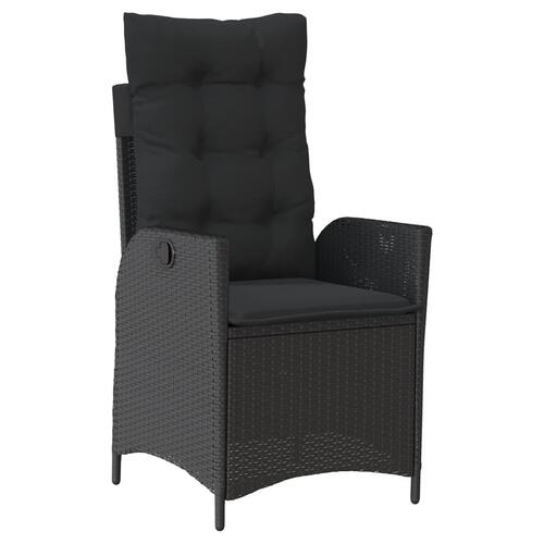 Havestole med hynder 2 stk. justerbart ryglæn polyrattan sort