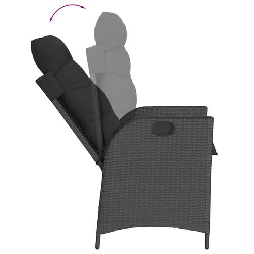 Havestole med hynder 2 stk. justerbart ryglæn polyrattan sort