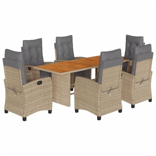 Spisebordssæt til haven 9 dele med hynder polyrattan beige