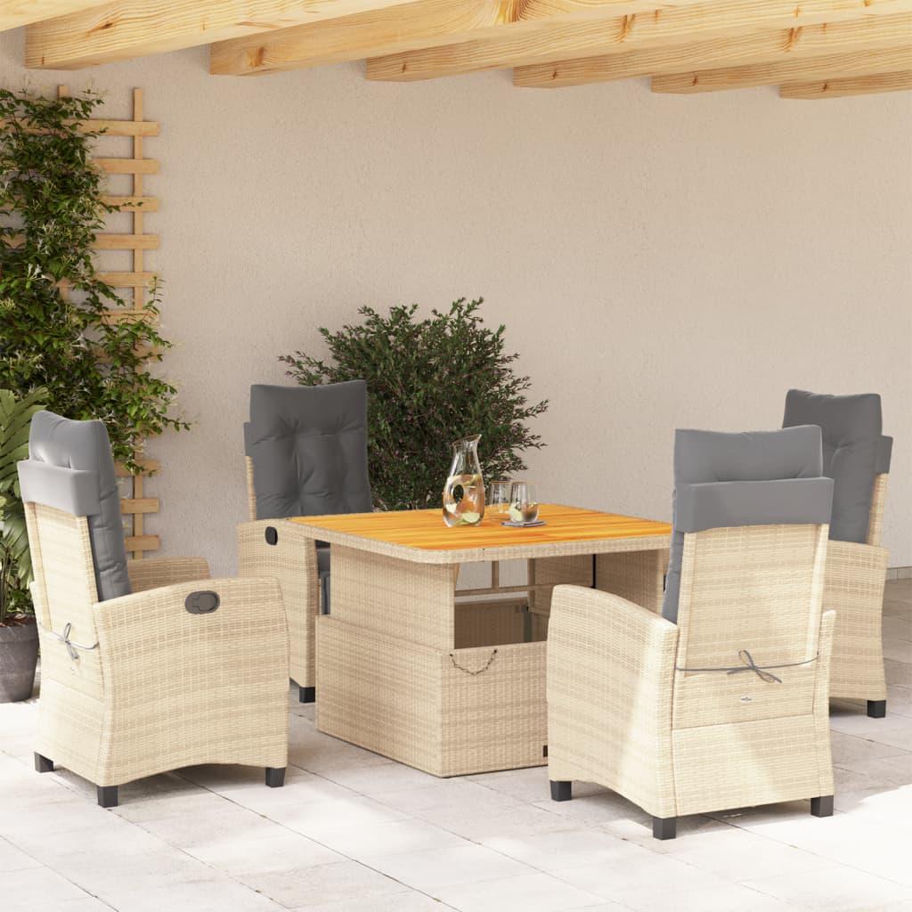 Spisebordssæt til haven 5 dele med hynder polyrattan beige