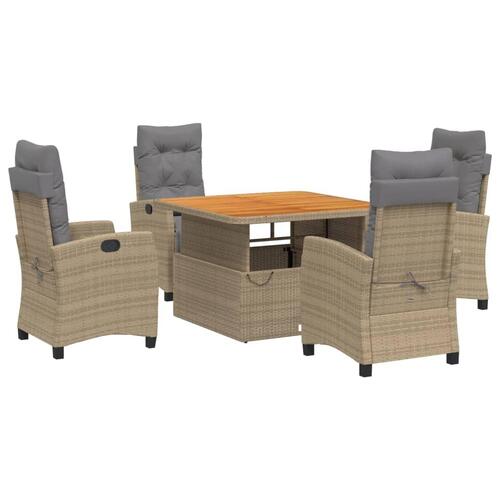 Spisebordssæt til haven 5 dele med hynder polyrattan beige
