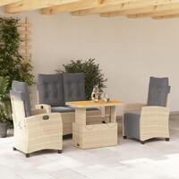 Spisebordssæt til haven 4 dele med hynder polyrattan beige