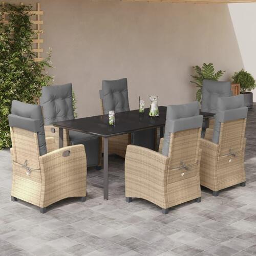 Spisebordssæt til haven 7 dele med hynder polyrattan beige