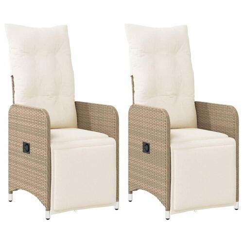 Havestole 2 stk. med lænefunktion og hynder polyrattan beige