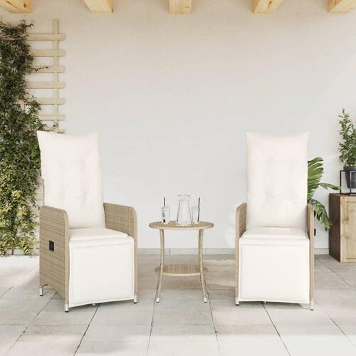 Havestole 2 stk. med lænefunktion og hynder polyrattan beige