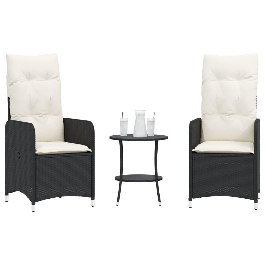 Havestole 2 stk. med lænefunktion og bord polyrattan sort