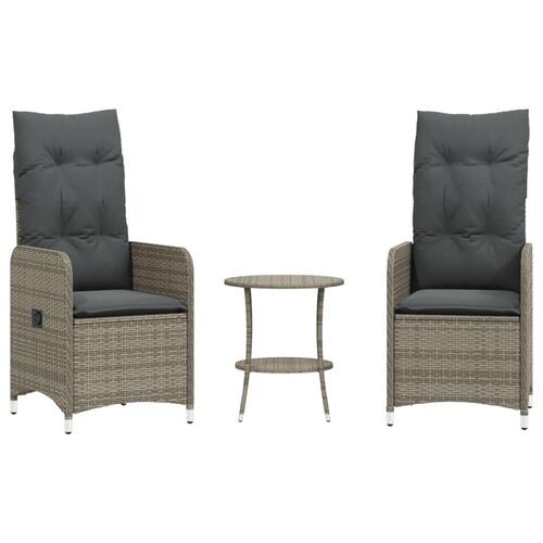 Havestole 2 stk. med lænefunktion og bord polyrattan grå