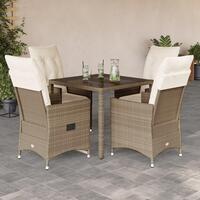 Spisebordssæt til haven 5 dele med hynder polyrattan beige