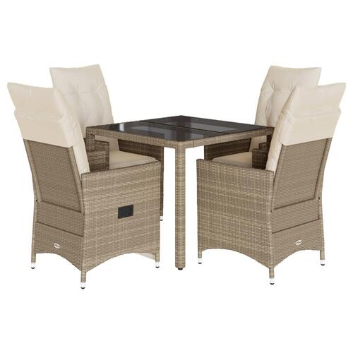 Spisebordssæt til haven 5 dele med hynder polyrattan beige