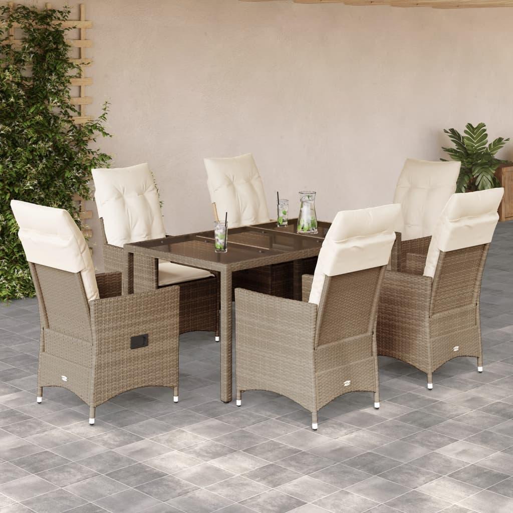 Spisebordssæt til haven 7 dele med hynder polyrattan beige
