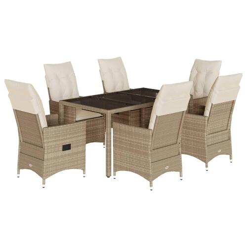 Spisebordssæt til haven 7 dele med hynder polyrattan beige