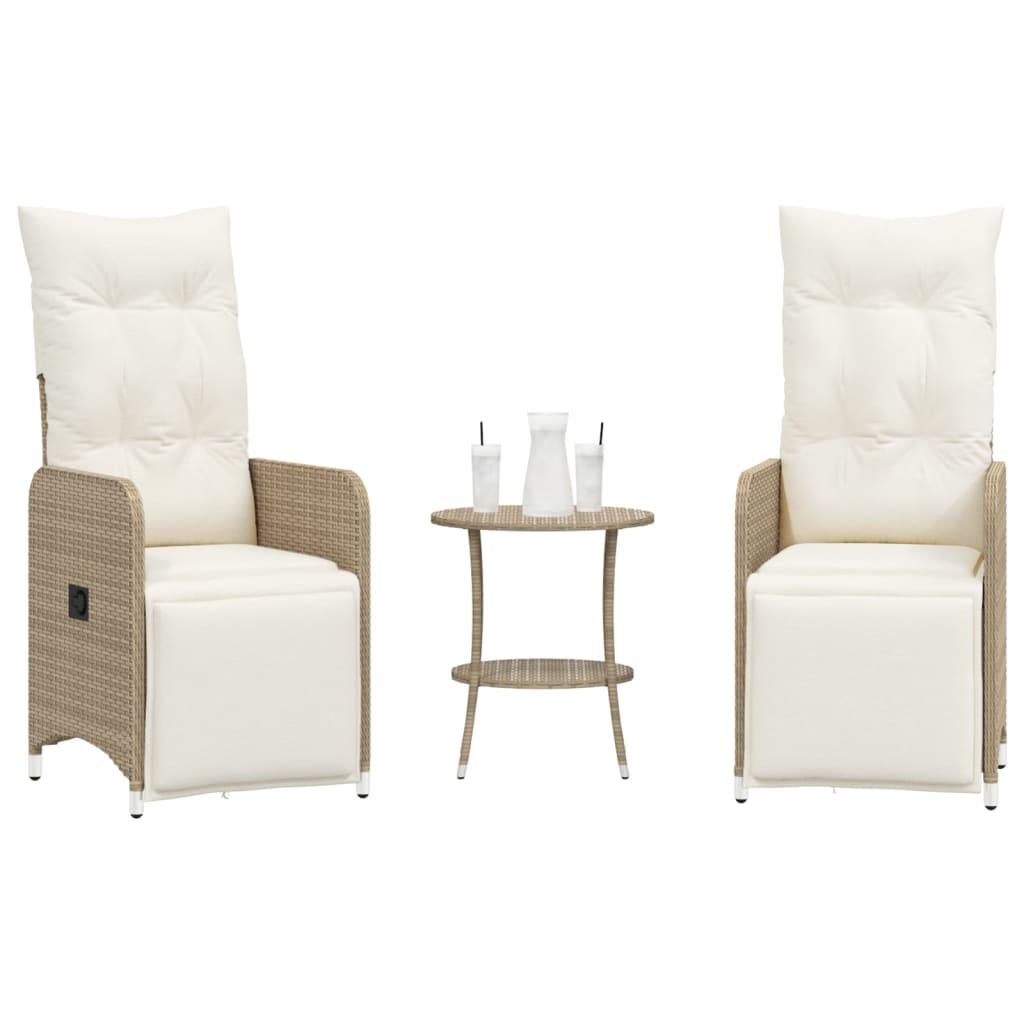 Havestole 2 stk. med lænefunktion og bord polyrattan beige