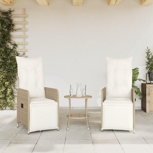 Havestole 2 stk. med lænefunktion og bord polyrattan beige