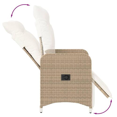 Havestole 2 stk. med lænefunktion og bord polyrattan beige