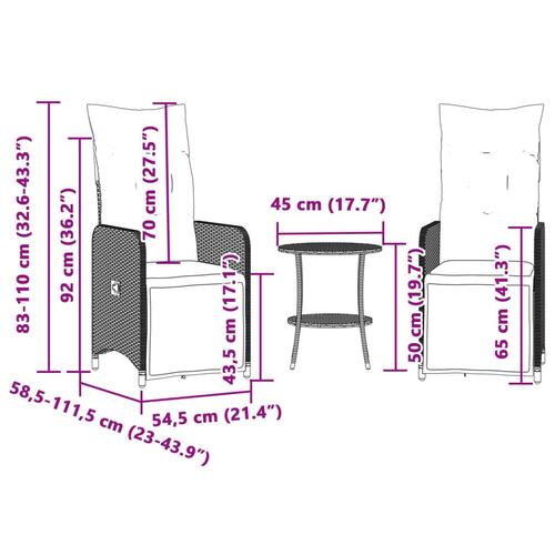 Havestole 2 stk. med lænefunktion og bord polyrattan beige