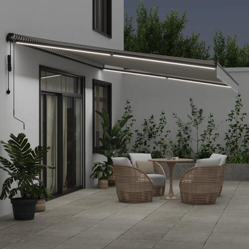 Markise m. LED 600x350 cm automatisk betjening antracitgrå hvid