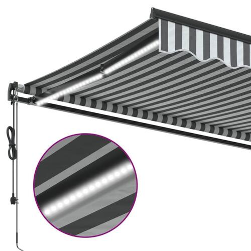 Markise m. LED 600x350 cm automatisk betjening antracitgrå hvid