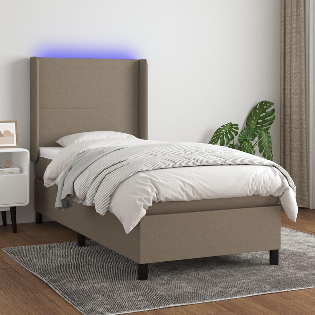 Kontinentalseng med LED-lys 90x190 cm stof gråbrun billede