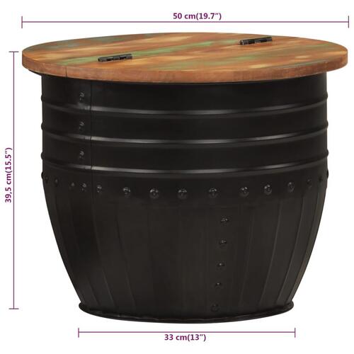 Sofabord 50x39,5 cm massivt genbrugstræ sort