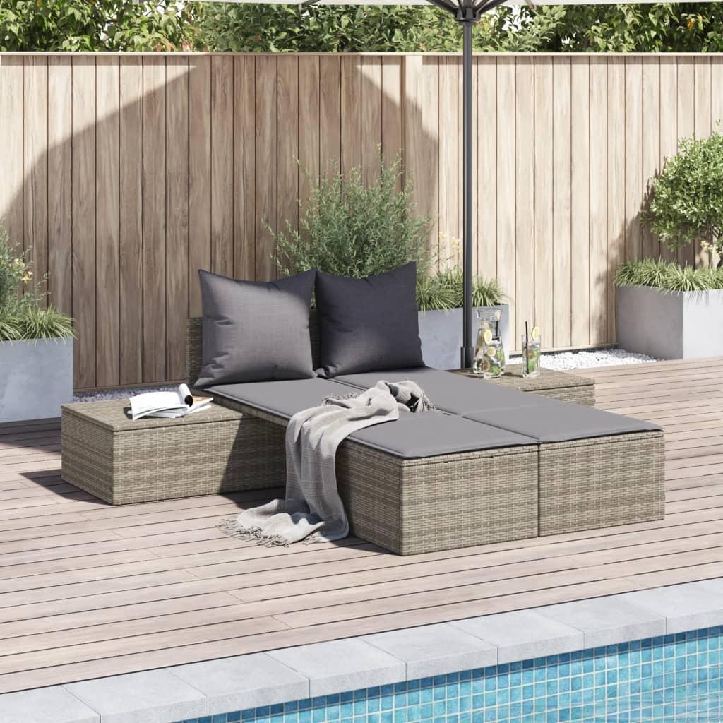 Loungesofa med hynder polyrattan grå