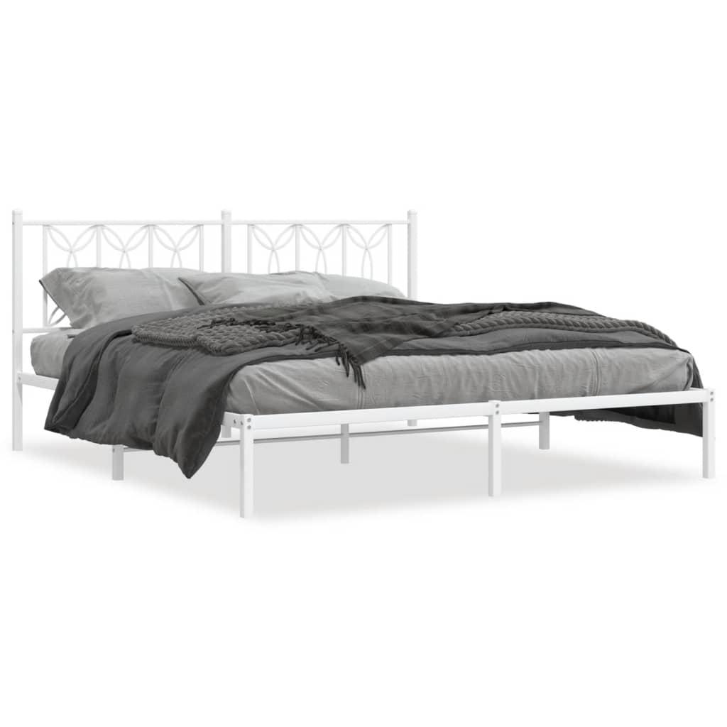 Sengeramme med sengegavl 180x200 cm metal hvid billede